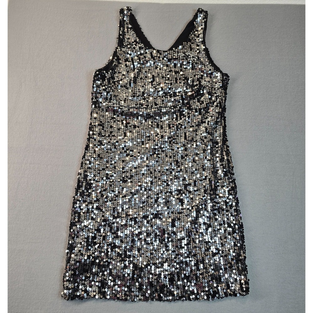 Women's Silver Sequin Sleeveless‎ Mini Dress Sparkly Party Dress Size Medium
